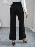 Buy SHEIN Clasi Ladies Elegant Mesh & Glitter Splice Black Slim Straight Leg Pants in Pakistan
