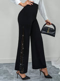 Buy SHEIN Clasi Ladies Elegant Mesh & Glitter Splice Black Slim Straight Leg Pants in Pakistan