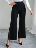 Buy SHEIN Clasi Ladies Elegant Mesh & Glitter Splice Black Slim Straight Leg Pants in Pakistan
