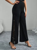 Buy SHEIN Clasi Ladies Elegant Mesh & Glitter Splice Black Slim Straight Leg Pants in Pakistan