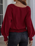 Buy SHEIN Clasi Solid Bishop Sleeve Shirred Blouse in Pakistan