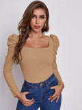 Buy SHEIN Clasi Square Neckline Pleated Sleeve T-shirt in Pakistan