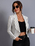 Buy SHEIN Clasi Striped Shawl Collar Open Front Blazer in Pakistan