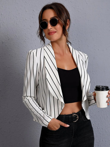 Buy SHEIN Clasi Striped Shawl Collar Open Front Blazer in Pakistan