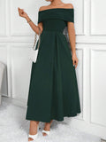Buy SHEIN Clasi Women Fashion Solid Color Waist-Belted Off-Shoulder Dress in Pakistan