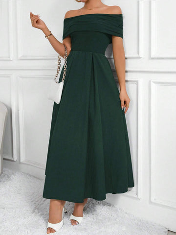 Buy SHEIN Clasi Women Fashion Solid Color Waist-Belted Off-Shoulder Dress in Pakistan