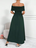 Buy SHEIN Clasi Women Fashion Solid Color Waist-Belted Off-Shoulder Dress in Pakistan