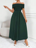 Buy SHEIN Clasi Women Fashion Solid Color Waist-Belted Off-Shoulder Dress in Pakistan