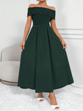 Buy SHEIN Clasi Women Fashion Solid Color Waist-Belted Off-Shoulder Dress in Pakistan