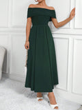 Buy SHEIN Clasi Women Fashion Solid Color Waist-Belted Off-Shoulder Dress in Pakistan