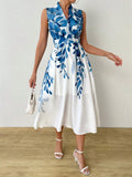 Buy SHEIN Clasi Women Summer Plant Printed V-Neck Sleeveless Elegant Long Dress With Overlapping Design in Pakistan
