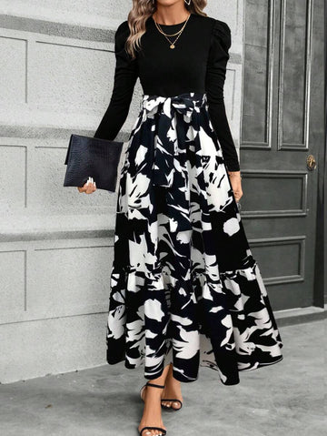 Buy SHEIN Clasi Women's Elegant Bowknot Splice Floral Print A-Line Dress in Pakistan