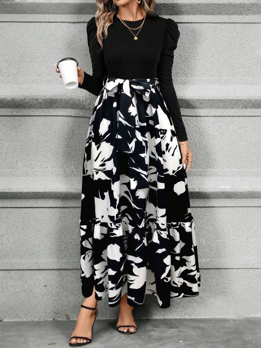Buy SHEIN Clasi Women's Elegant Bowknot Splice Floral Print A-Line Dress in Pakistan