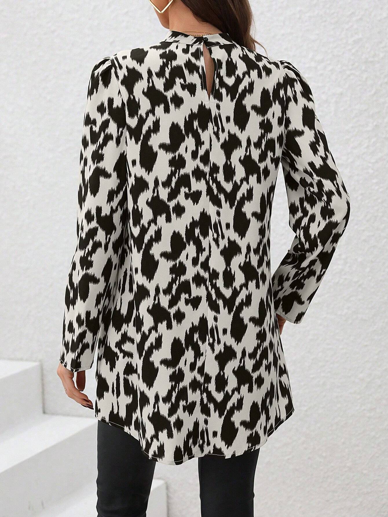 Buy SHEIN Clasi Women's Full Print Stand Collar Asymmetrical Hem Shirt in Pakistan