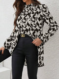 Buy SHEIN Clasi Women's Full Print Stand Collar Asymmetrical Hem Shirt in Pakistan