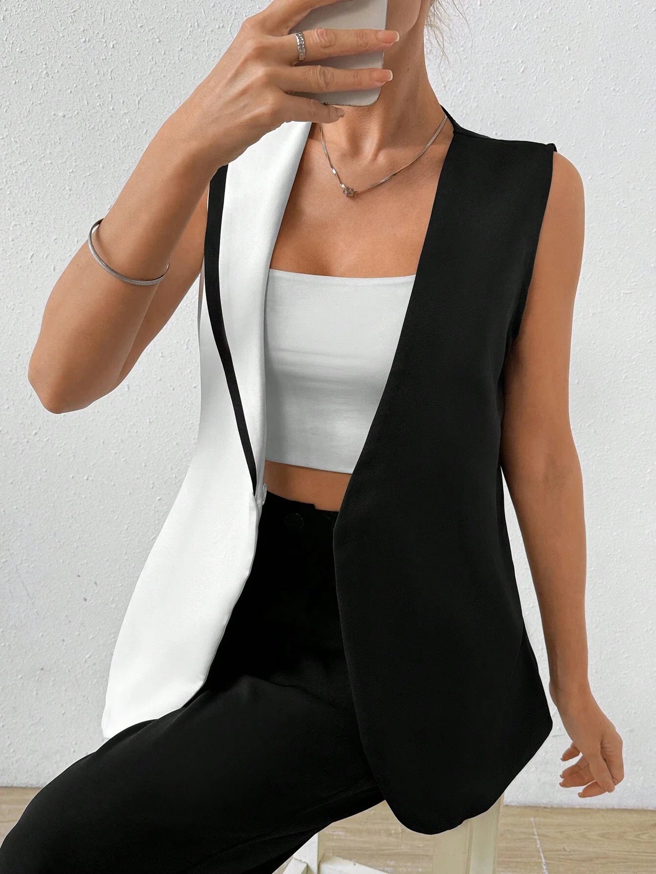 Buy SHEIN Clasi Women's Sleeveless Color Block Blazer Jacket in Pakistan