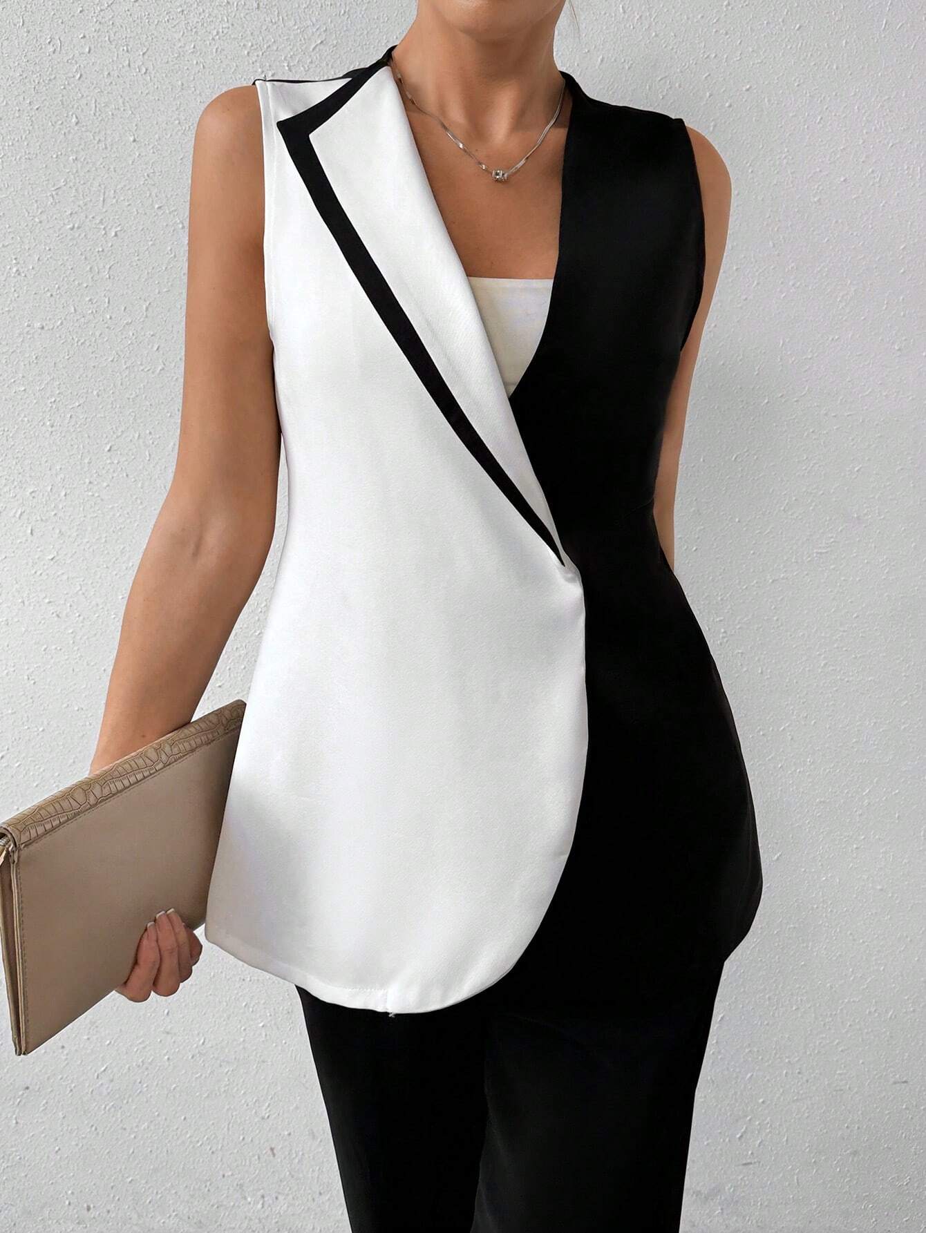 Buy SHEIN Clasi Women's Sleeveless Color Block Blazer Jacket in Pakistan