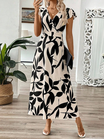 Buy SHEIN Clasi Women's Summer Long V-Neck Branch Floral Dress With A-Line Waist in Pakistan