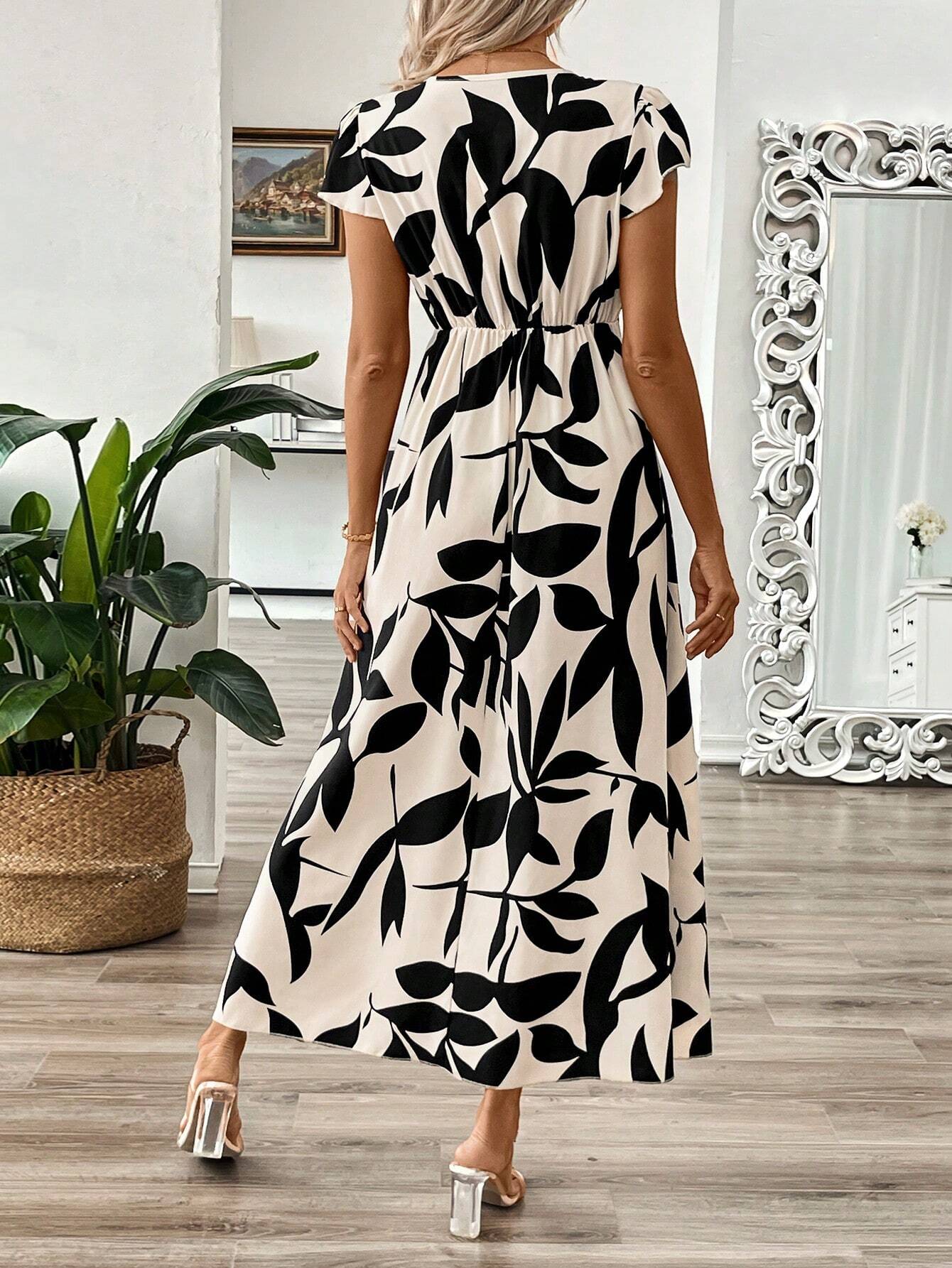 Buy SHEIN Clasi Women's Summer Long V-Neck Branch Floral Dress With A-Line Waist in Pakistan