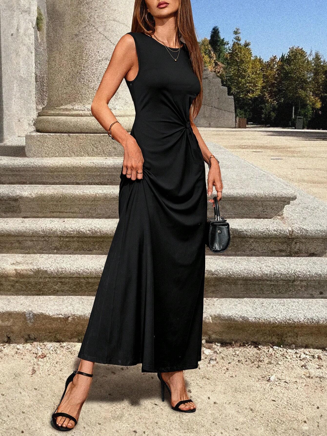 Buy SHEIN Clasi Women's Twist-Belt Black Casual Dress Maxi Women Outfi in Pakistan