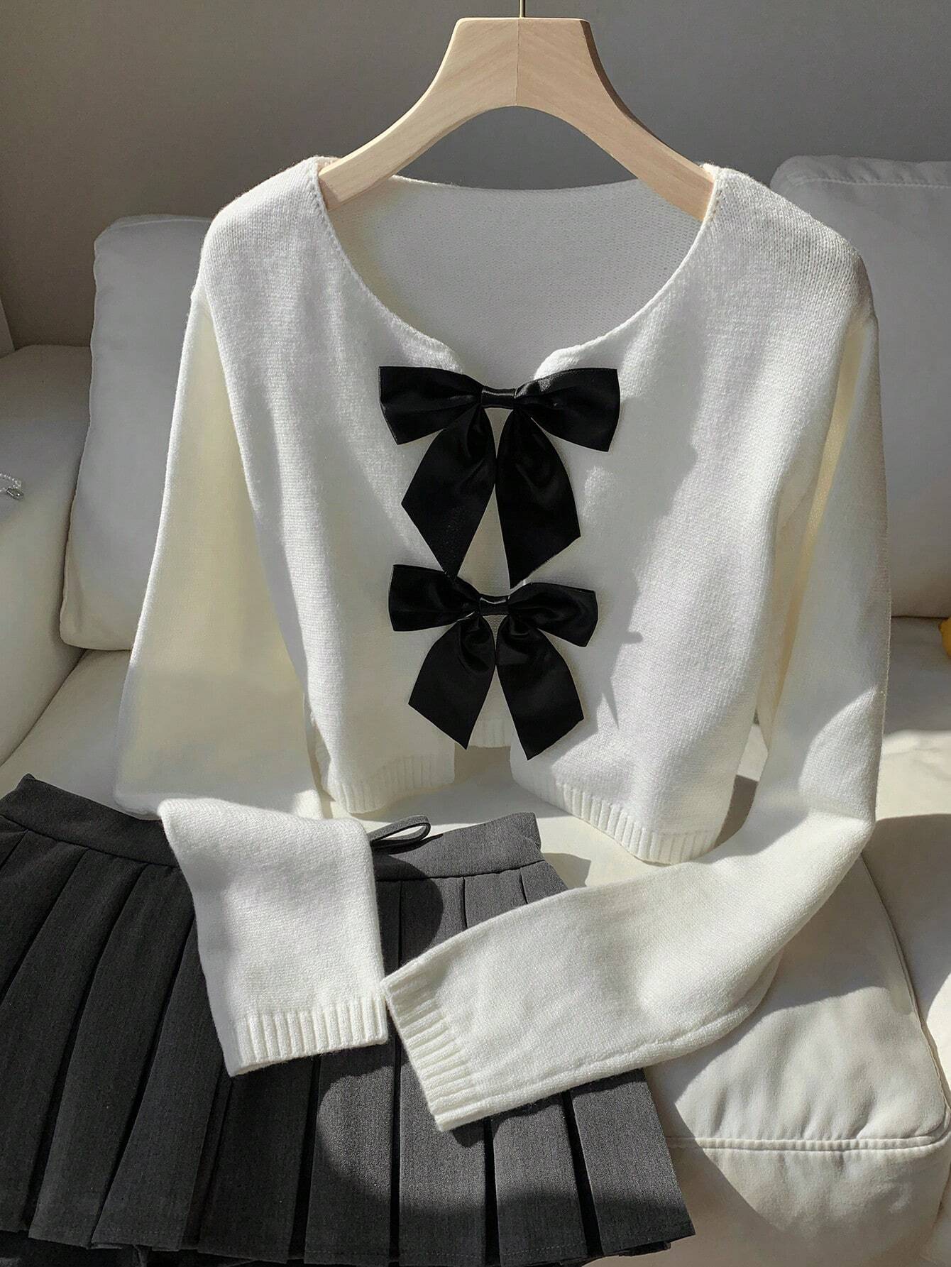 Buy SHEIN Comfortcana Women's Autumn Winter Bowknot Tie Short Cardigan Sweater in Pakistan
