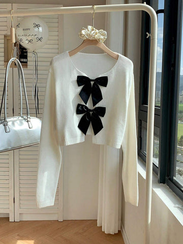 Buy SHEIN Comfortcana Women's Autumn Winter Bowknot Tie Short Cardigan Sweater in Pakistan