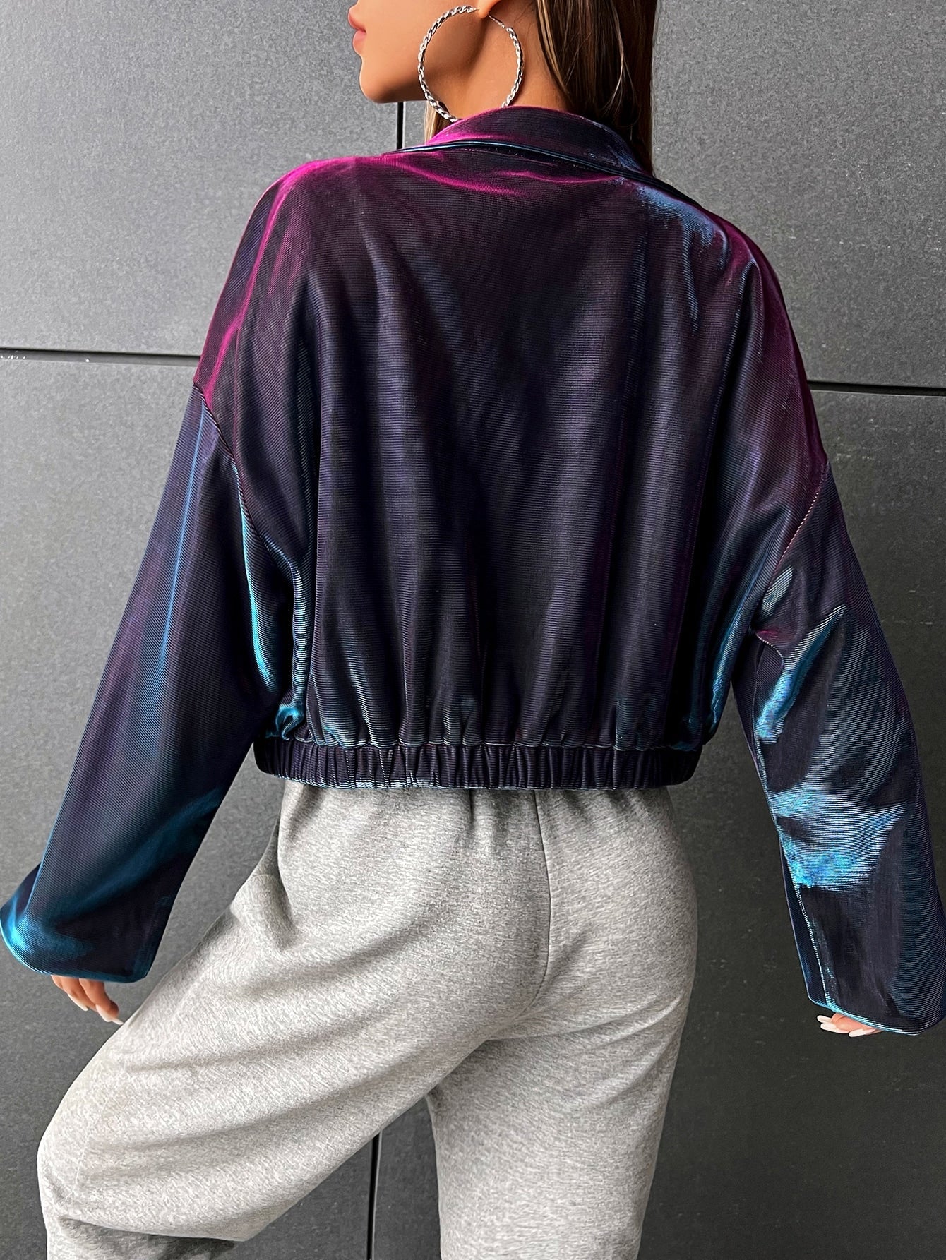 Buy SHEIN Coolane Colorblock Drop Shoulder Zipper Jacket in Pakistan