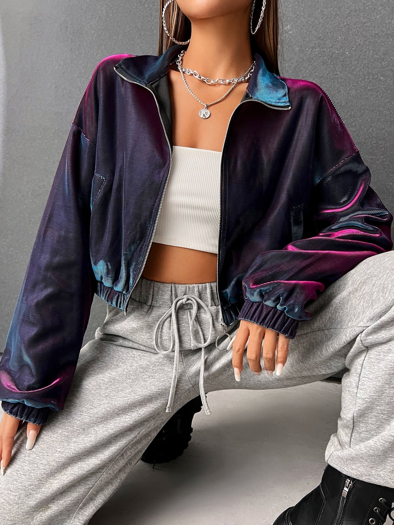 Buy SHEIN Coolane Colorblock Drop Shoulder Zipper Jacket in Pakistan