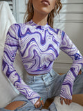 Buy SHEIN Coolane Marble Print Mock Neck Crop Tee in Pakistan