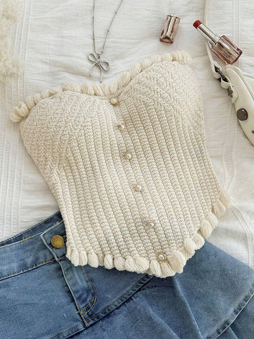 Buy SHEIN Dreamara Casual Tube Ruffle Knitted Top in Pakistan
