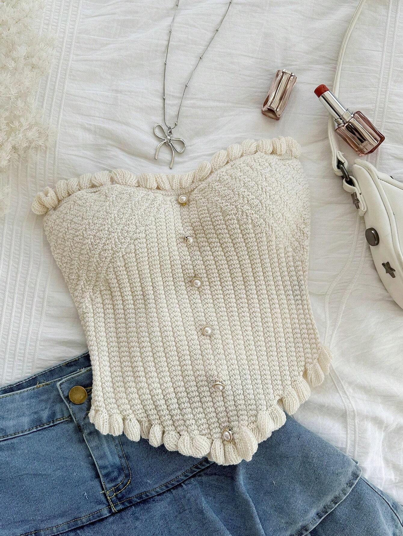 Buy SHEIN Dreamara Casual Tube Ruffle Knitted Top in Pakistan