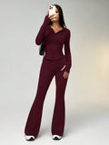 Buy SHEIN EZwear 1 Set Fitted Drawstring Hooded Crop Top & Flared Pants Sports Suit in Pakistan