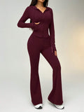 Buy SHEIN EZwear 1 Set Fitted Drawstring Hooded Crop Top & Flared Pants Sports Suit in Pakistan