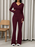 Buy SHEIN EZwear 1 Set Fitted Drawstring Hooded Crop Top & Flared Pants Sports Suit in Pakistan