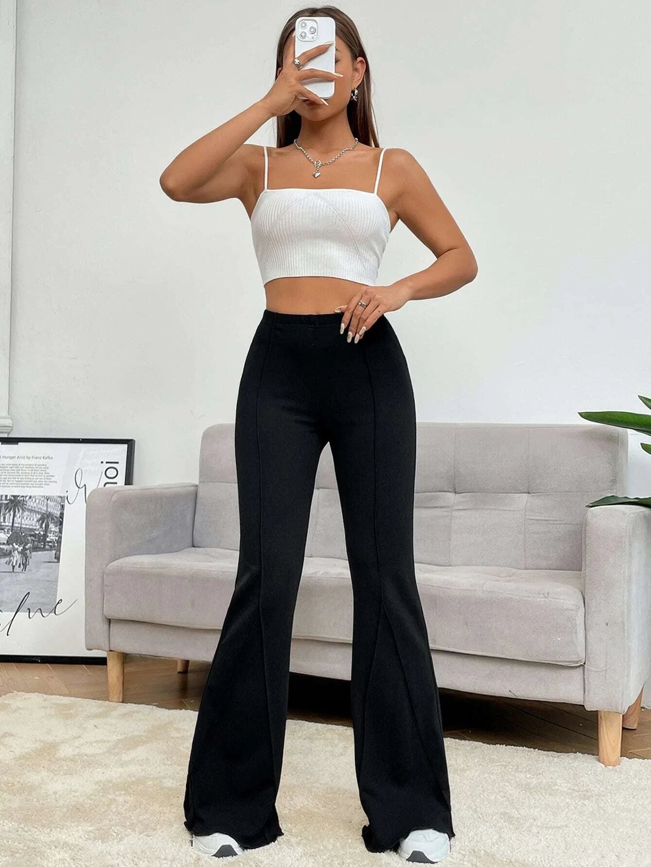 Buy SHEIN EZwear Balletcore Seam Front Flare Leg Back Pants in Pakistan