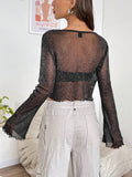 Buy SHEIN EZwear Black Lettuce Trim Sheer Mesh Top Without Tube Top in Pakistan
