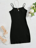Buy SHEIN EZwear Black Ribbed Cami Bodycon Mini Dress in Pakistan