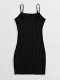 Buy SHEIN EZwear Black Ribbed Cami Bodycon Mini Dress in Pakistan
