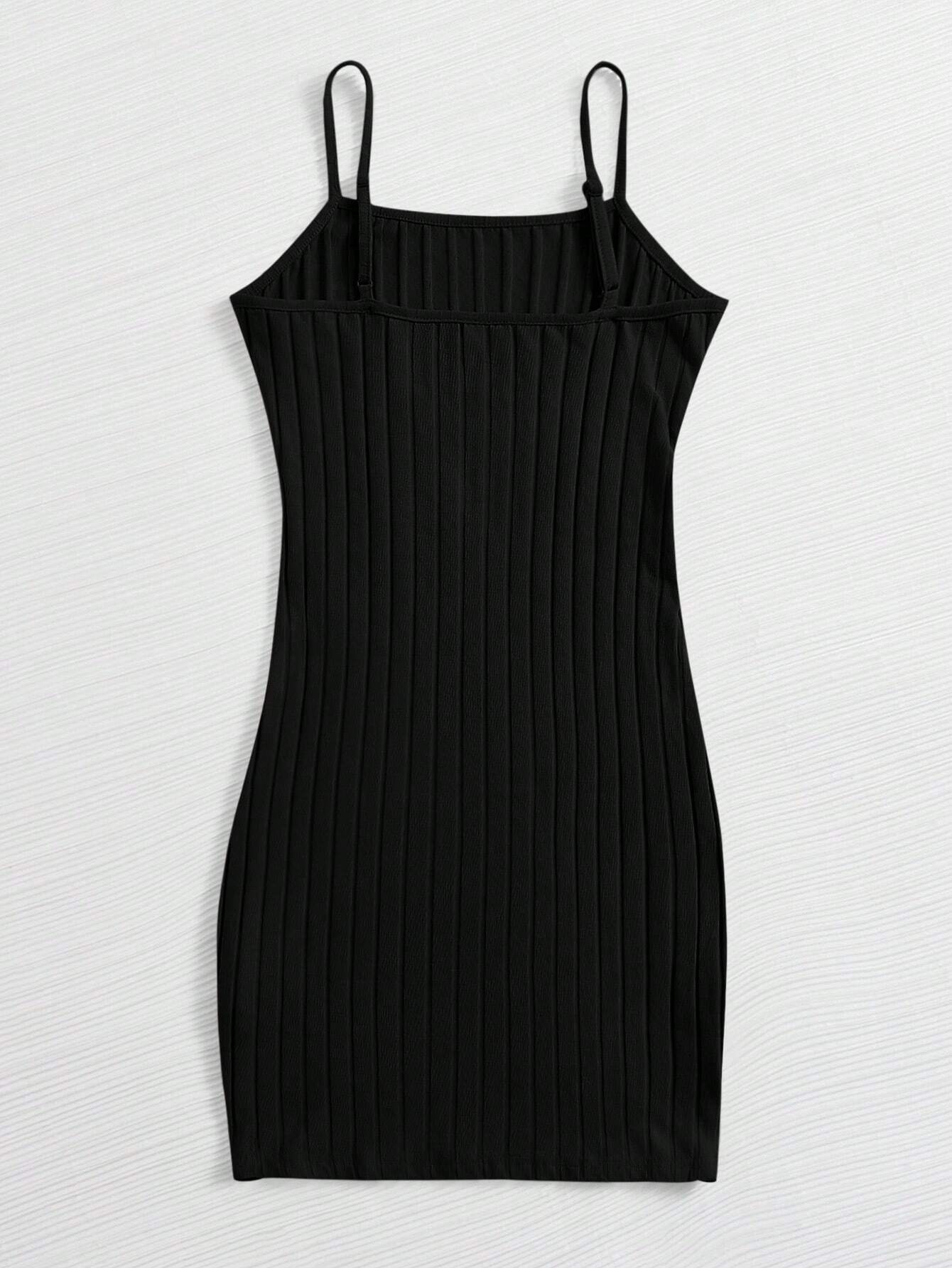 Buy SHEIN EZwear Black Ribbed Cami Bodycon Mini Dress in Pakistan