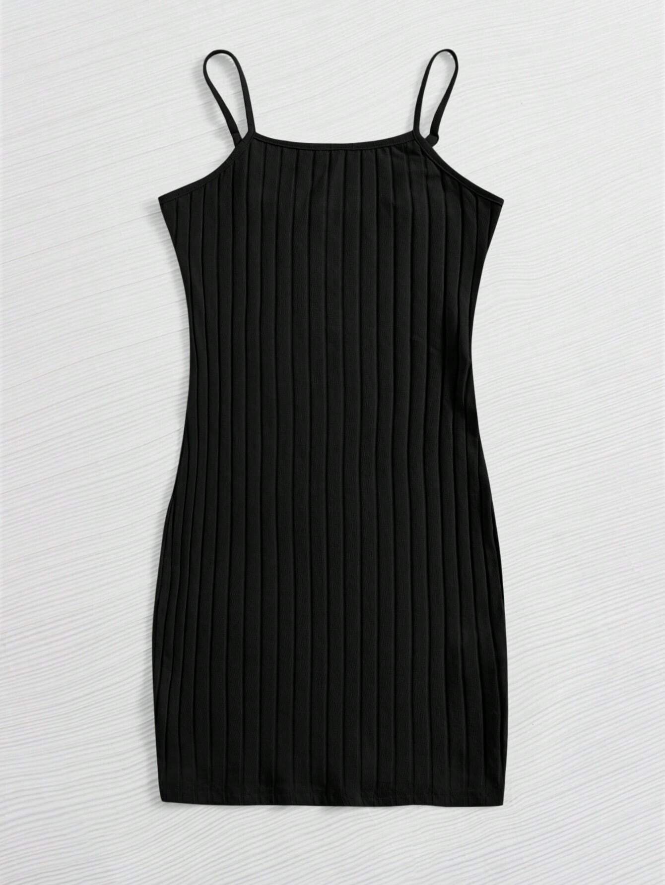 Buy SHEIN EZwear Black Ribbed Cami Bodycon Mini Dress in Pakistan