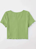 Buy SHEIN EZwear Button Front Lettuce Trim Rib-knit Tee in Pakistan