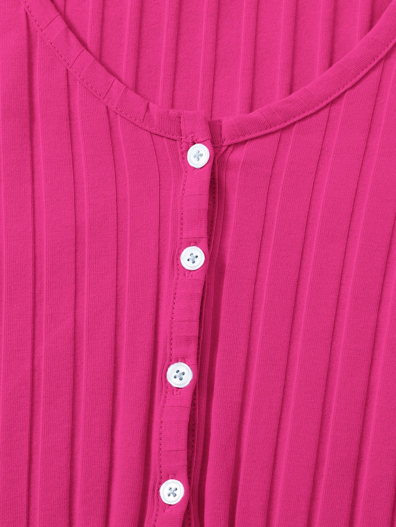 Buy SHEIN EZwear Buttoned Front Lettuce Trim Rib-knit Top in Pakistan