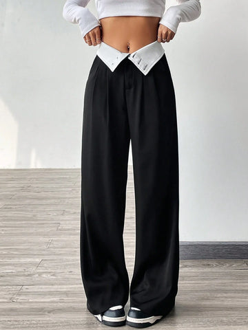 Buy SHEIN EZwear Contrast Color Turn-Waist Trousers in Pakistan