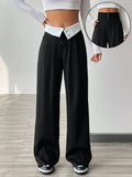 Buy SHEIN EZwear Contrast Color Turn-Waist Trousers in Pakistan