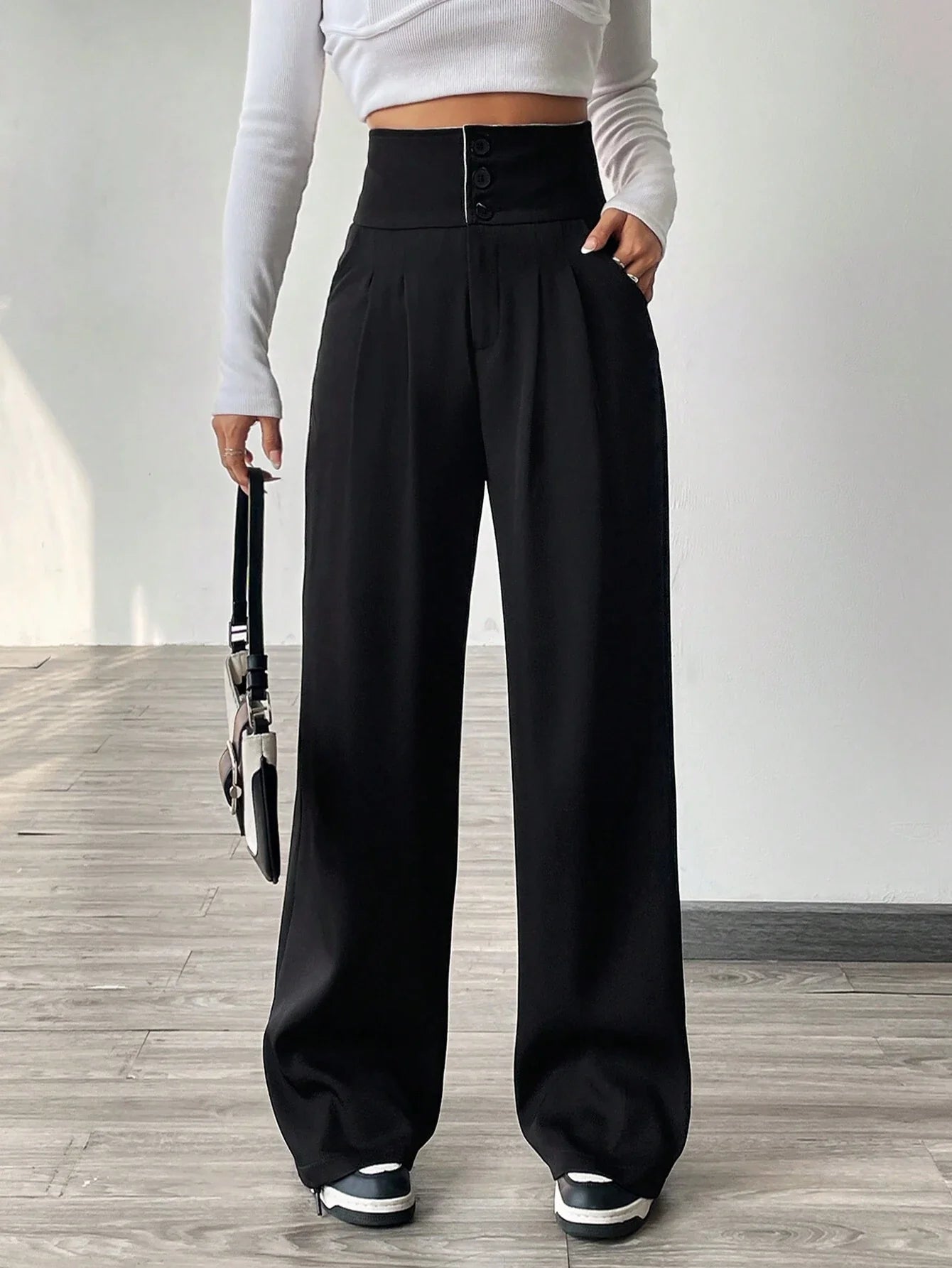 Buy SHEIN EZwear Contrast Color Turn-Waist Trousers in Pakistan