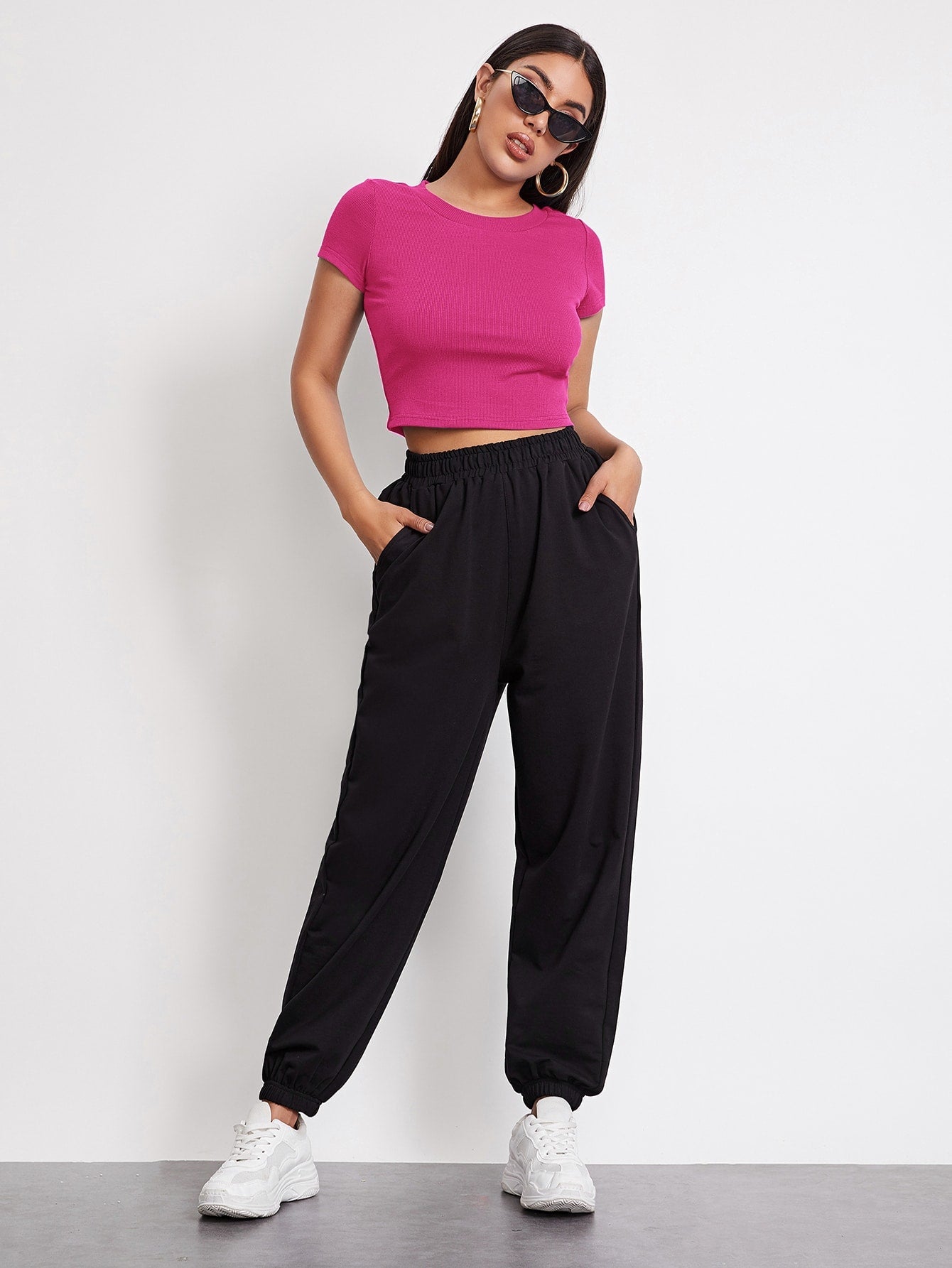 Buy SHEIN EZwear Crew Neck Crop Tee in Pakistan