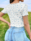 Buy SHEIN EZwear Ditsy Floral Print Button Front Tee in Pakistan