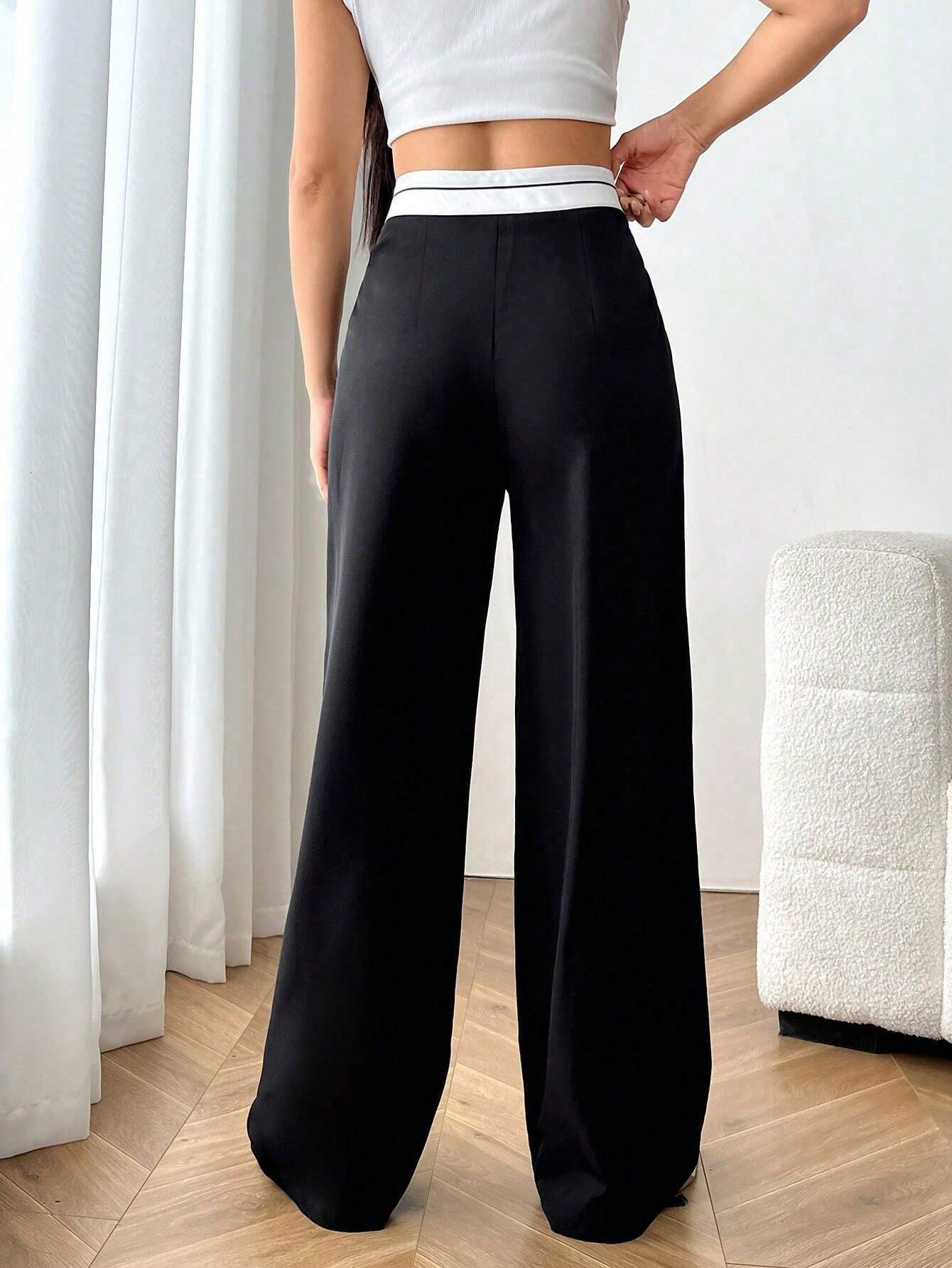 Buy SHEIN EZwear High Waist Plicated Detail Wide Leg Suit Pants in Pakistan