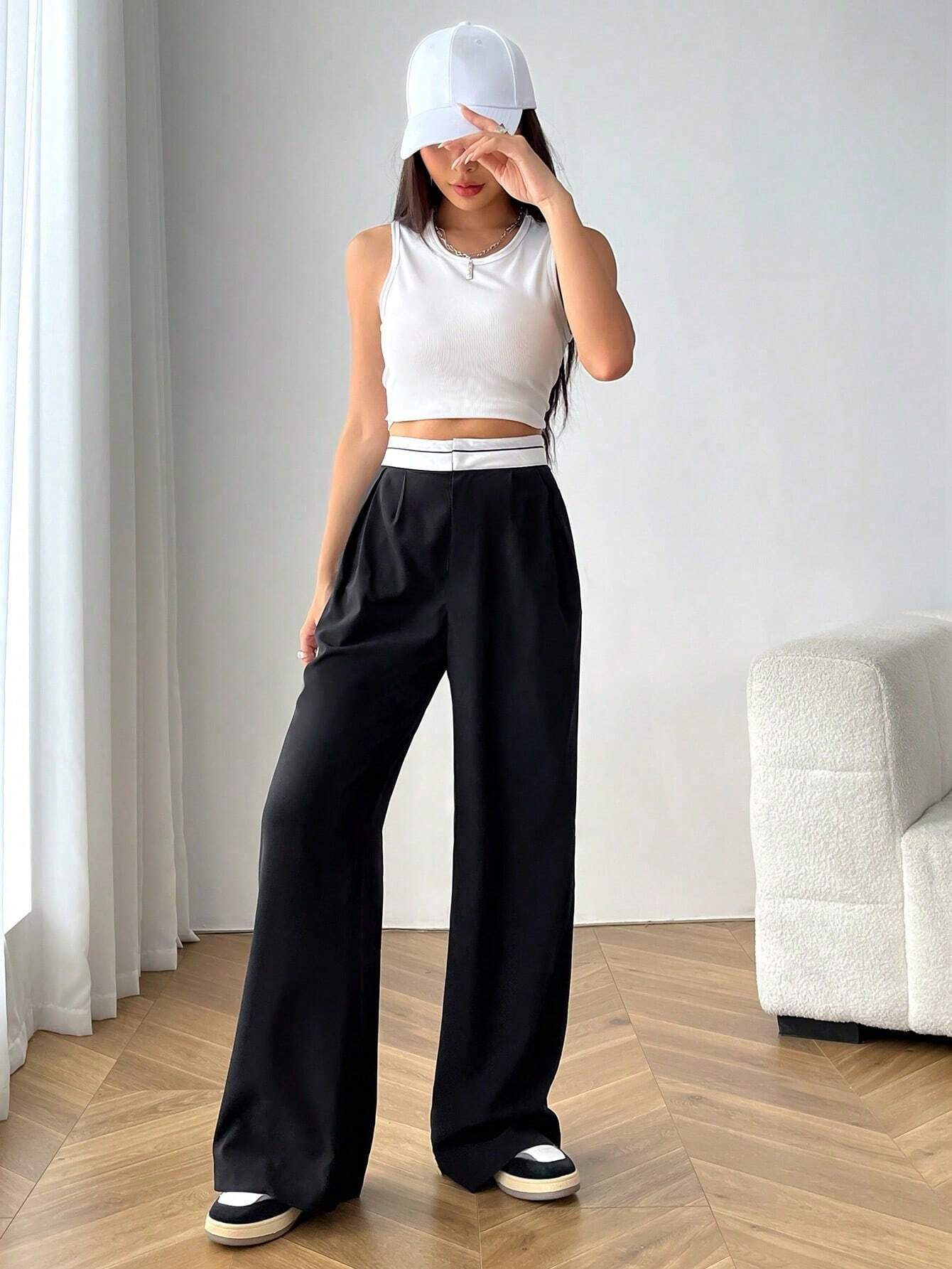Buy SHEIN EZwear High Waist Plicated Detail Wide Leg Suit Pants in Pakistan