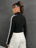 Buy SHEIN EZwear Letter Patched Detail Contrast Side Seam Raglan Sleeve Crop Jacket in Pakistan